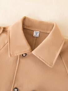 SHEIN Tween Girls' Double-Breasted Raglan Sleeve Long Sleeve Coat - Camel - View 6