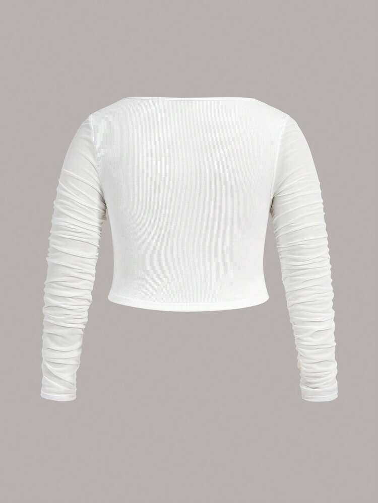Ladies' Plus Size Hollow Out & Ruffle Detail Long Sleeve Top