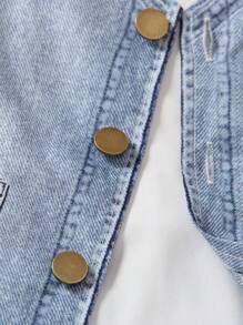 SHEIN Young Boy Solid Color Short Sleeve T-Shirt And Denim Effect Vest And Pants 2pcs Set