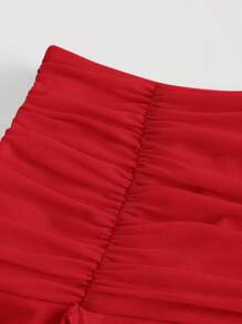 SHEIN MOD Women'S Pleated Ruffles Hem Skirt - Burgundy - View 3