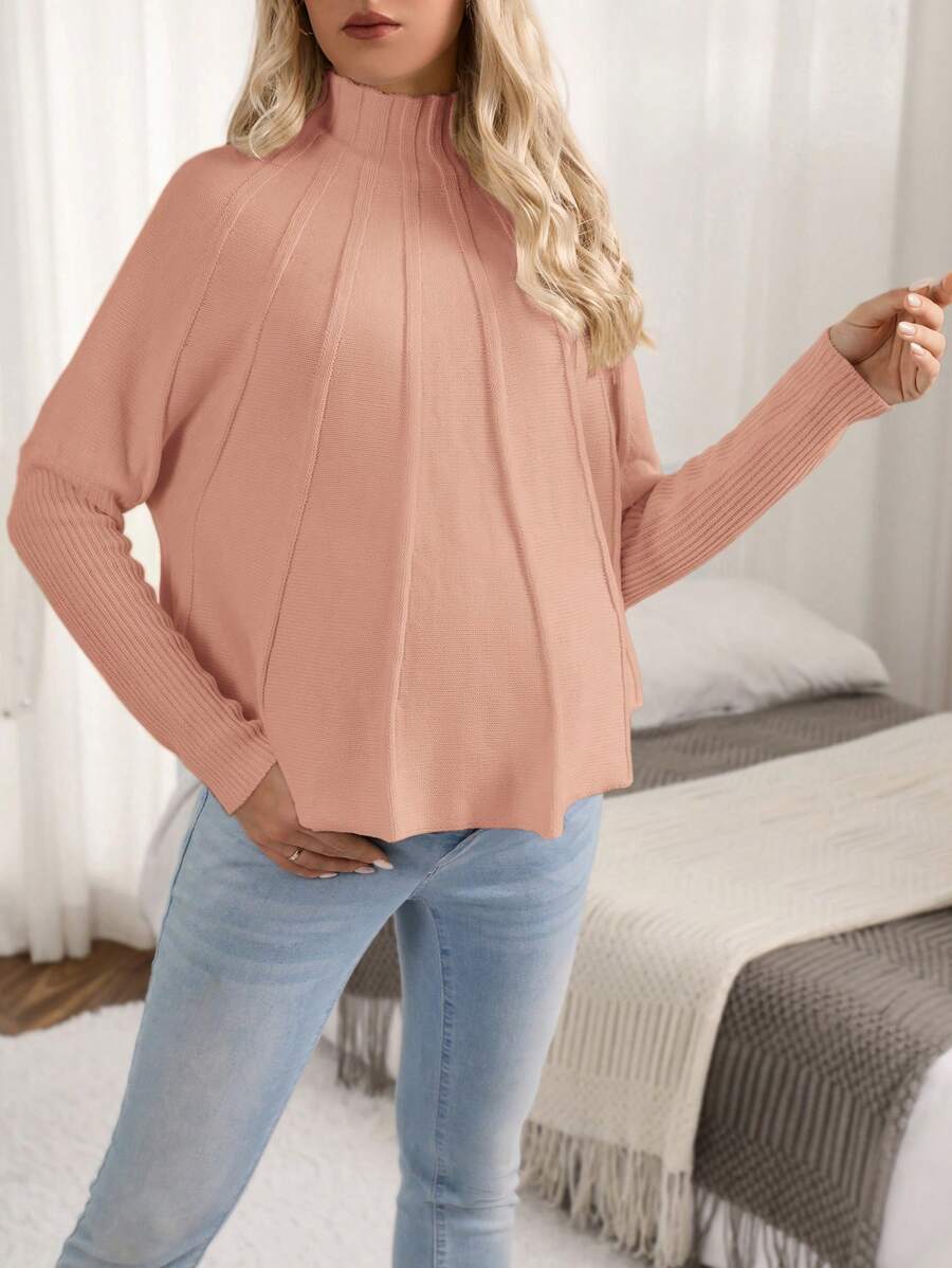 SHEIN Maternity Stand Collar Long Sleeve Sweater, For Winter - Coral Pink - View 1