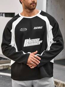 Manfinity Homme Men's Plus Size Letter Print Raglan Sleeve Sweatshirt - Black - View 6