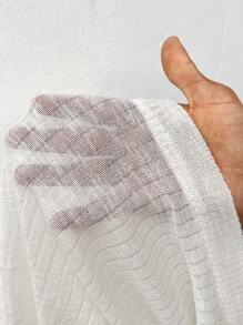 SHEIN EZwear Kích thước lớn Màu thuần Cổ chữ V Áo len Distressed - Màu be - Xem 7