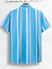 Manfinity Homme Hombres Camisa con estampado de rayas - Celeste - Ver 2