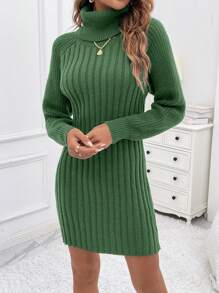 Chiquease 女裝休閒高領毛衣羅紋針織連身裙 - 薄荷綠 - 查看 5