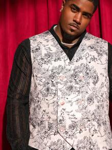 Manfinity VCAY Men'S Plus Size Printed Casual Suit Vest - Apricot - View 5