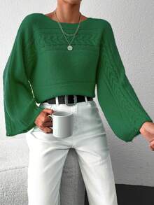 EURMUSE Women'S Solid Color Flared Sleeves Sweater - Lime Green - View 3