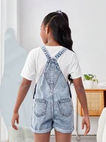 SHEIN Tween Girls' Stretch-Free Casual Denim Romper