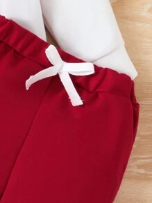 Conjunto De Sudadera Con Cuello Redondo Y Pantalón De Bloques De Color Para Bebé Niño - Burdeos - Ver 4