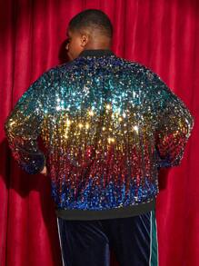 GENTILAND Plus Size Knitted Casual Baseball Collar Jacket - Multicolor - View 2