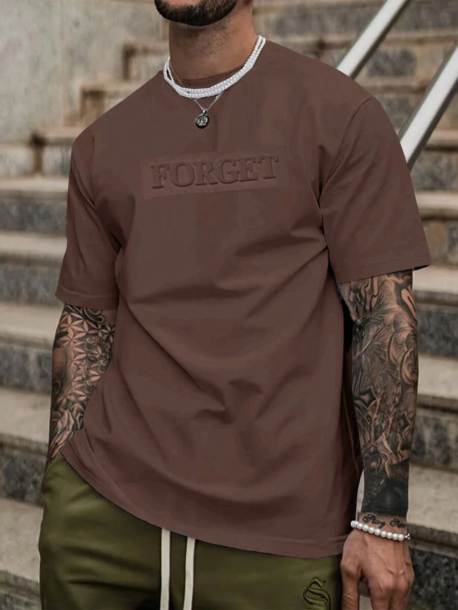Manfinity Homme Lỏng lẻo Nam Ngắn tay Áo thun Với In thư - màu nâu - Xem 1