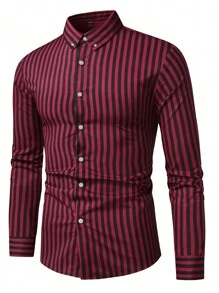 Manfinity Homme Nam Sọc Tay áo dài Áo sơ mi - Màu Đỏ Sâu - Xem 3