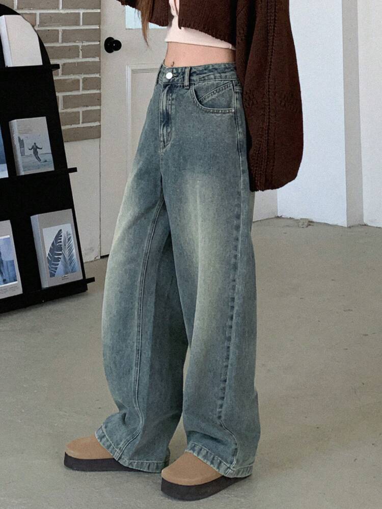 Women's Wide Leg Denim Pants,Baggy Jeans