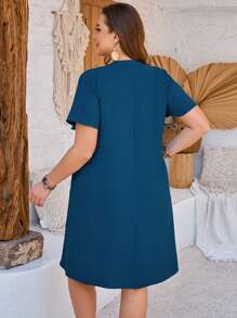 EMERY ROSE Vestido De Talla Grande Con Cuello Muesca, Decoración De Botones Y Bolsillo Oculto - Azul - Ver 2