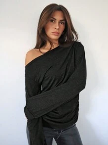 Siren Gaze Women Slash Shoulder Long Sleeve T Shirt,Black Long Sleeve Tops,Autumn Women's Clothing,Women's Clothing