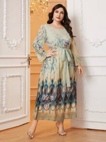 Modelyn Plus Size Floral Print Belted Dress - Multicolor - View 5