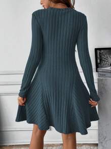 SHEIN Solid Color Maternity Ribbed Knit Sweater Dress - Dusty Blue - View 2