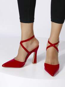 Women's Red Patent Leather Pointed Toe High Heel Pumps - Red - View 4