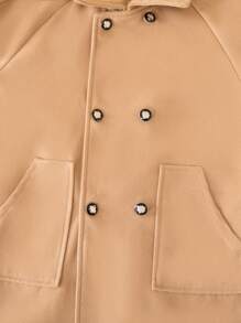 SHEIN Tween Girls' Double-Breasted Raglan Sleeve Long Sleeve Coat - Camel - View 3