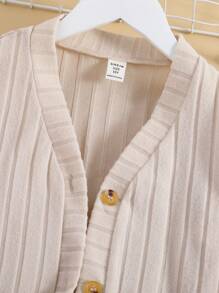 SHEIN Explorewe Conjunto de niña preadolescente con chaqueta con doble bolsillo y abotonadura, falda plisada a cuadros y blusa de manga corta con lazo - Blanco - Ver 5