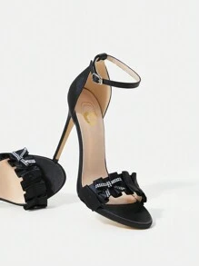 SheIn SXY New Arrival Summer Rhinestone Lace Ankle Strap High Heels Sandals For Women - Black - View 1