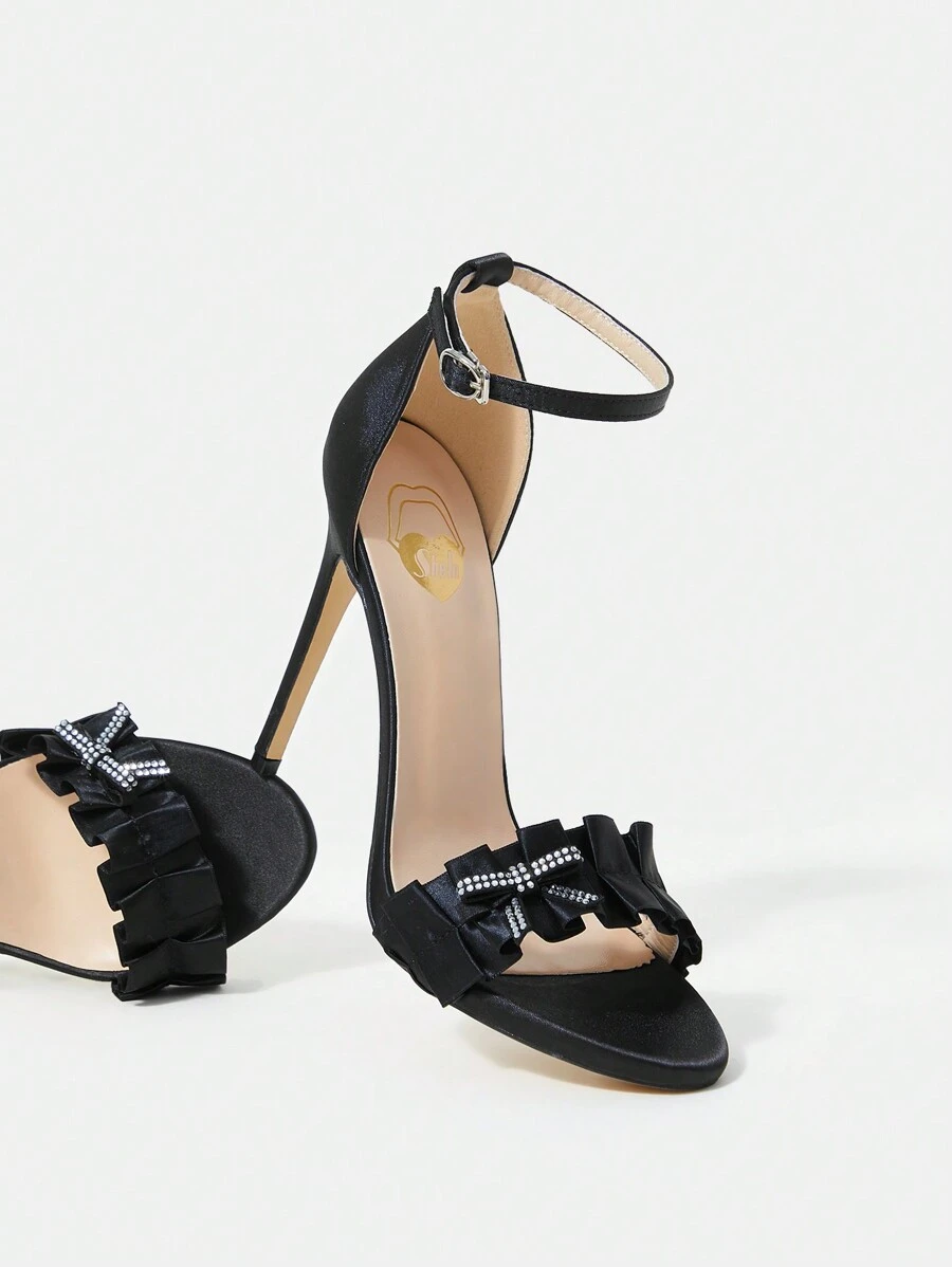 SheIn SXY New Arrival Summer Rhinestone Lace Ankle Strap High Heels Sandals For Women - Black - View 1