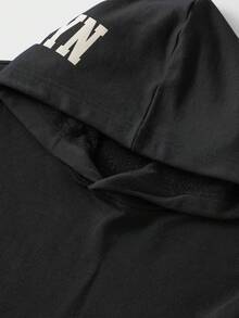 SHEIN Cottnline Men'S Letter Printed Hooded Sweatshirt And Sweatpants Set - الأسود - مشاهدة 4