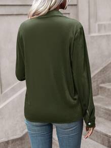 EMERY ROSE Solid Color Velvet Shirt - Army Green - View 2