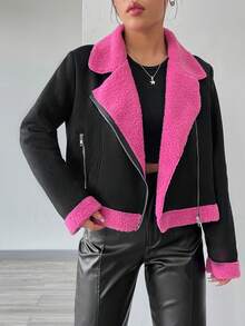 SHEIN Unity 女士色塊摩托車夾克 - 彩色 - 查看 3