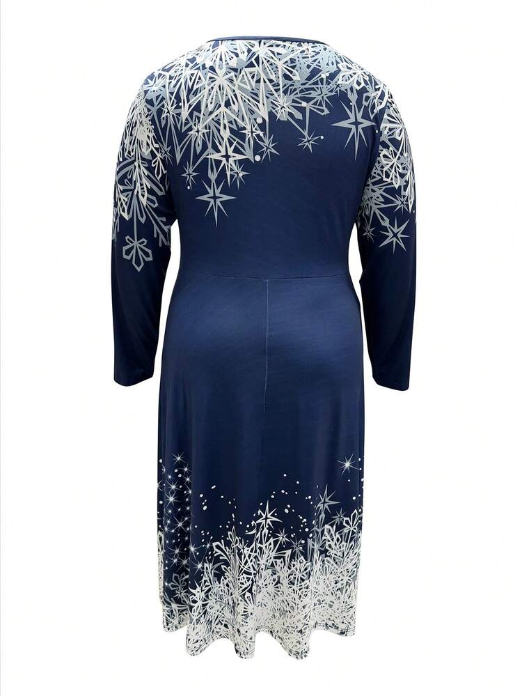 Plus Size Printed Patchwork Round Neck Dress