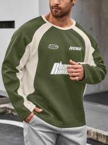 SHEIN Manfinity EMRG 男款大尺碼字母印花插肩袖長袖運動衫