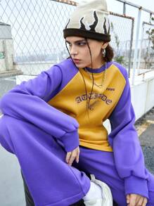 Gameset SHEIN Sport Women'S Letter Print Raglan Sleeve Top And Joggers Sports Suit - Purple - View 3