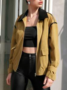 Anewsta Chaqueta De Pana Y Pu En Patchwork - Amarillo - Ver 7