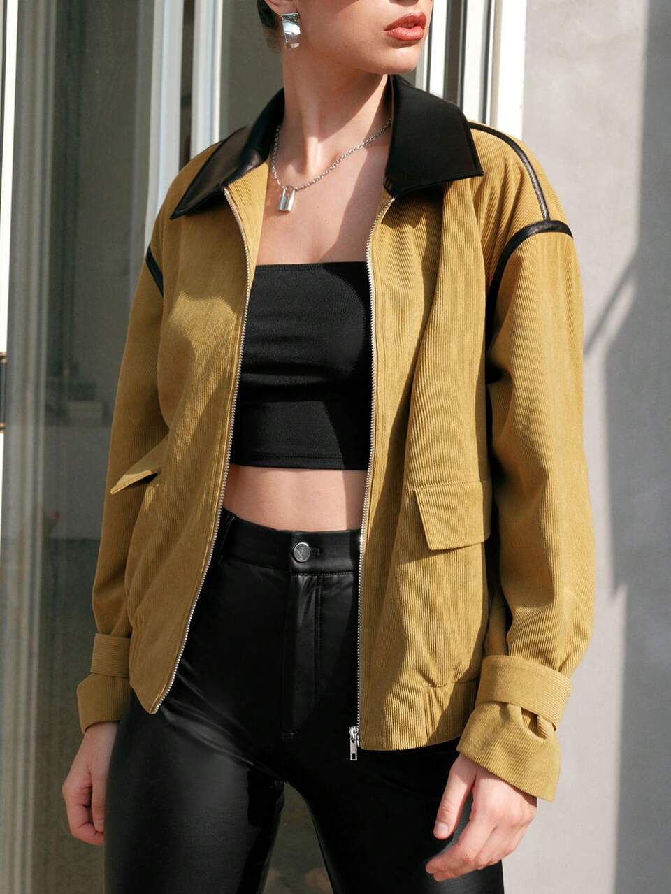 Patchwork Pu Corduroy Jacket