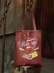 Willy Wonka and the Chocolate Factory X ROMWE 字母圖案購物袋 - 咖啡棕 - 查看 3