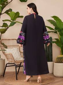 Al Najma Plus Size Geometric Print Bell Sleeve Dress
