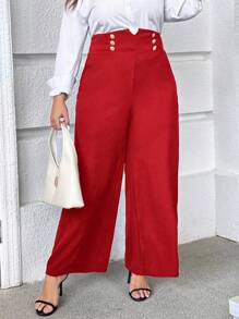 SHEIN Privé 休閒大碼女士寬褲 - 紅色 - 查看 5