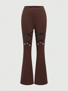 ROMWE PUNK Elastic Waist Flared Pants - Brown - View 1