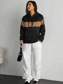 SHEIN EZwear Của phụ nữ Khối màu Dây rút Hoodie - Nhiều màu - Xem 3