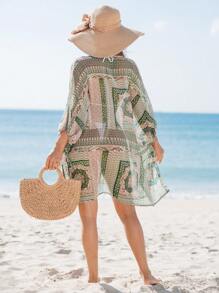 女用寬鬆印花圓領蝙蝠袖罩衫 - 彩色 - 查看 2