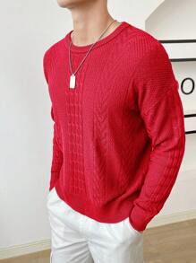 Manfinity RebelGame Nam Chất rắn Thả vai Áo len - Đỏ - Xem 3