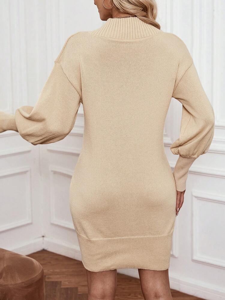 Solid Color Drop Shoulder Sweater Dress Fall Cloth For Women