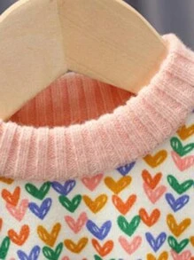 女童超暖和絨毛愛心圖案長袖毛衣 - 粉色 - 查看 5