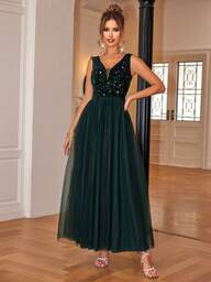 Joyfunear Damska rozkloszowana sukienka z kontrastowej siateczki