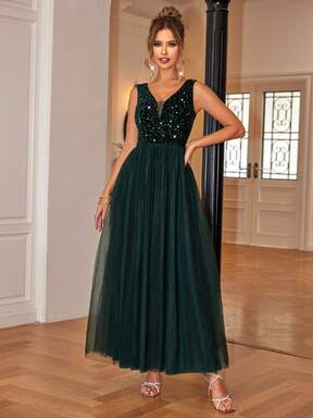 Joyfunear Damska rozkloszowana sukienka z kontrastowej siateczki