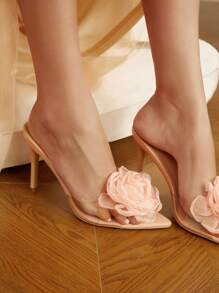 CUCCOO CHICEST Women's Floral Decorated Thin High Heel Sandals Vacation Shoes Summer Halloween - Pink - View 4