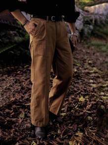 Pantalones Rectos Sólidos Para Hombre - Caqui - Ver 3