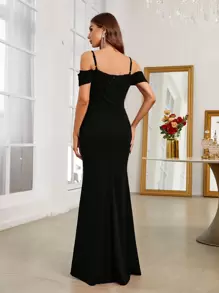 SHEIN Belle Women's Off Shoulder Mermaid Hem Party Dress (Heavy Industry Style) Black Elegant Formal Evening Prom Wedding Guest Gown, For Graduation, Dinner - Black - View 2