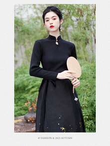 Slim Fit Winter New Arrival Knitted Sweater Base Top, Black Long Sleeve Chinese Style Top For Chinese New Year Celebration - Black - View 3