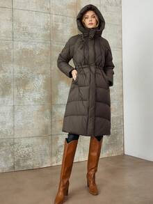 带口袋侧连帽夹棉大衣 - 深灰色 - 查看 4